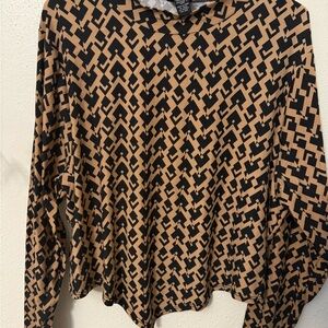 Geometric Patterned Blouse - Black and Tan